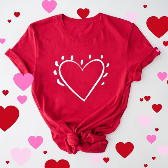 mihongmao Valentine Shirts for Women Loose Women's Lover Printed T-shirt Round Neck Short Sleeved Top Red 3X