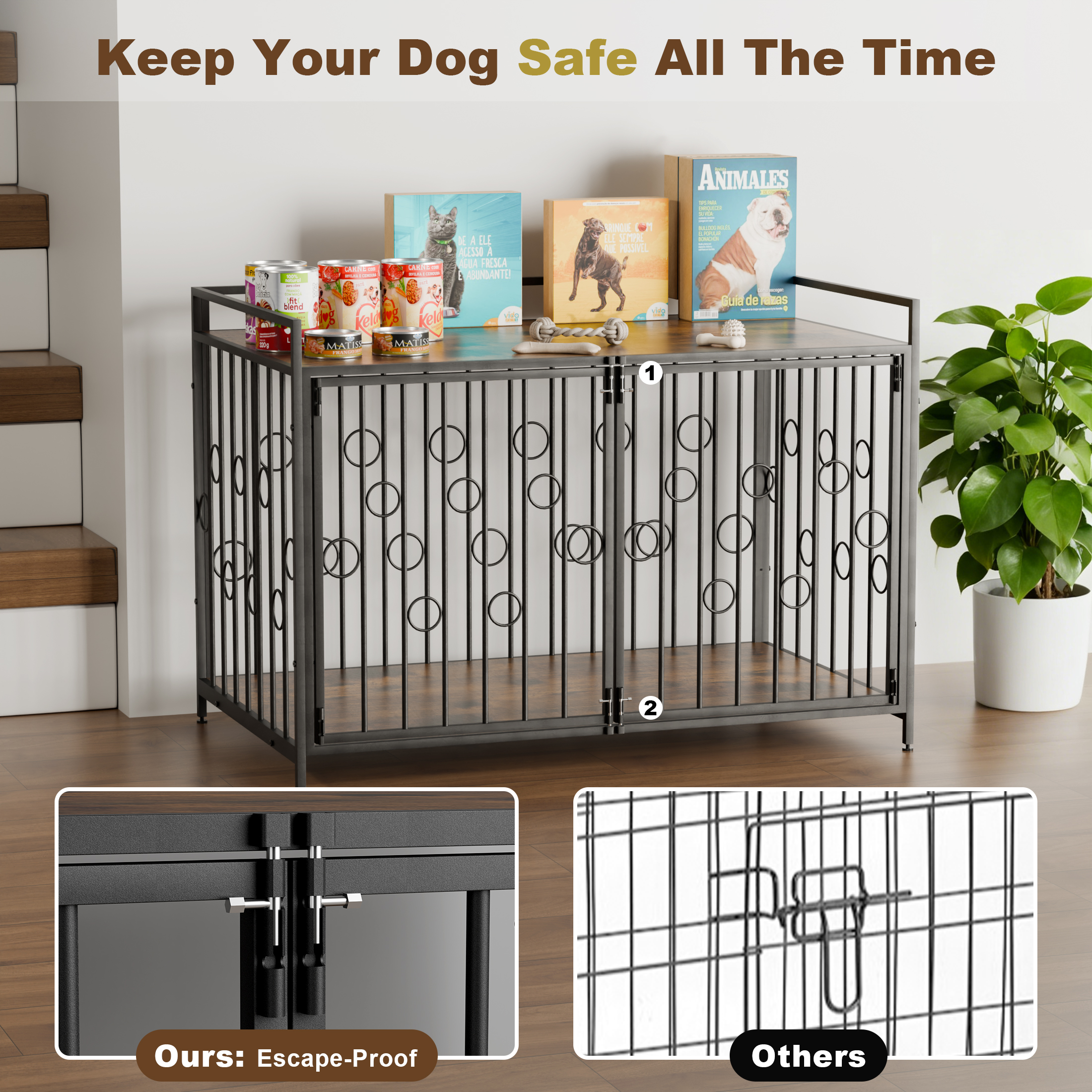 TIME RAY Dog Crate Furniture for Medium Dog with Double-Doors , Dog Kennel Indoor Decorative Pet House Dog Cage Table, Brown