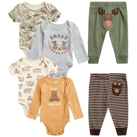 

Koala Baby Newborn Baby Boys Bodysuit Set - 6 Piece Bodysuit Romper and Turn Around Pants (0-9M)