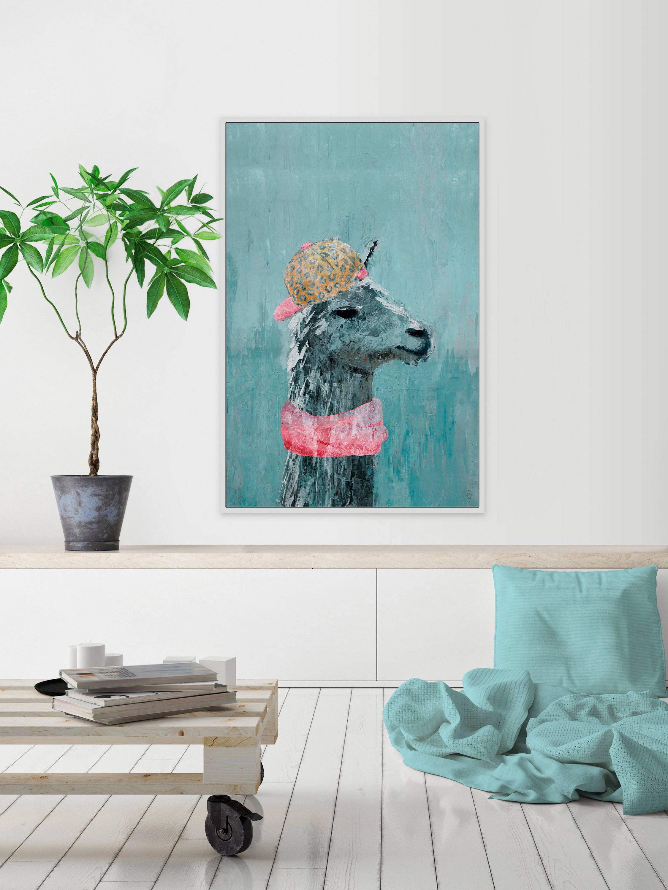 Hiphop Llama Floater Framed Painting Print on Canvas
