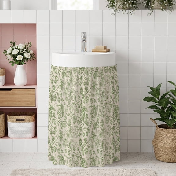 Sage Green Flowers Small Sink Skirt 10''x11'', Rustic Pastoral Botanical Floral Leaf Bathroom Vanity Utility Cabinet Curtain, Kitchen Under Sink Laundry Privacy Drape Waterproof Closet Curtains