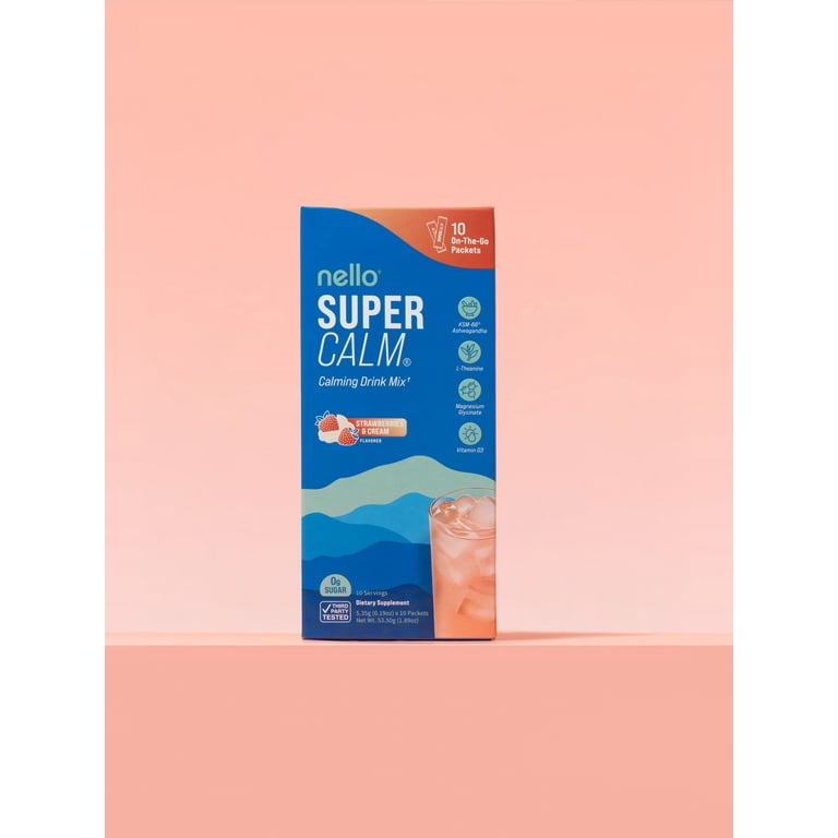 Nello Supercalm Calming Drink Mix Packets, Strawberries & Cream, 1.5 oz, 10 Count