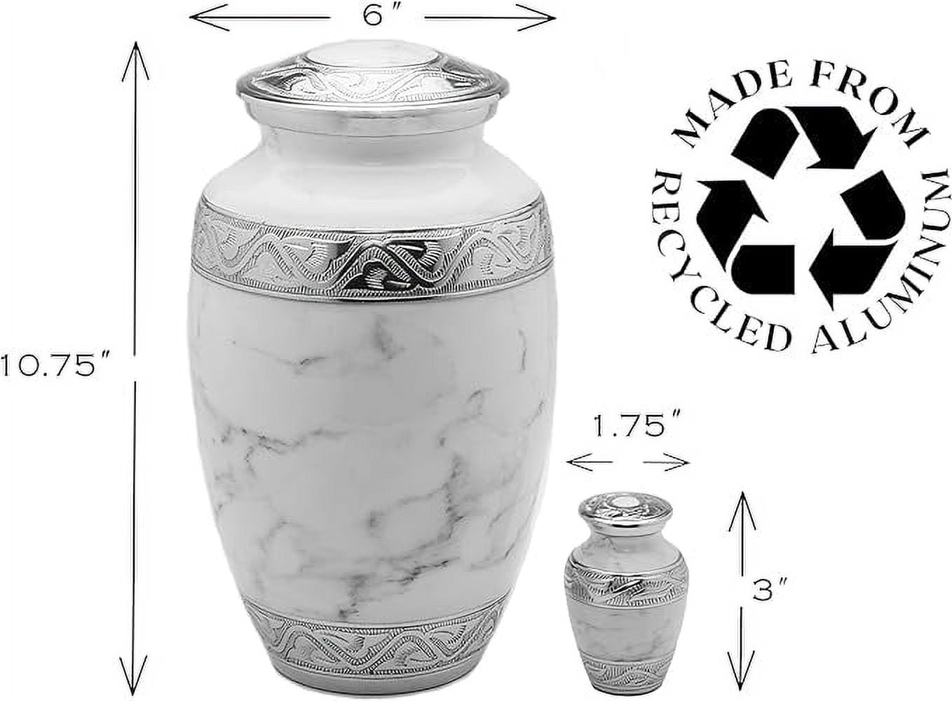 GR8 Keepsakes White Marble Cremation Urn Set with 4 Keepsake Urns for Human Ashes, Adult Size