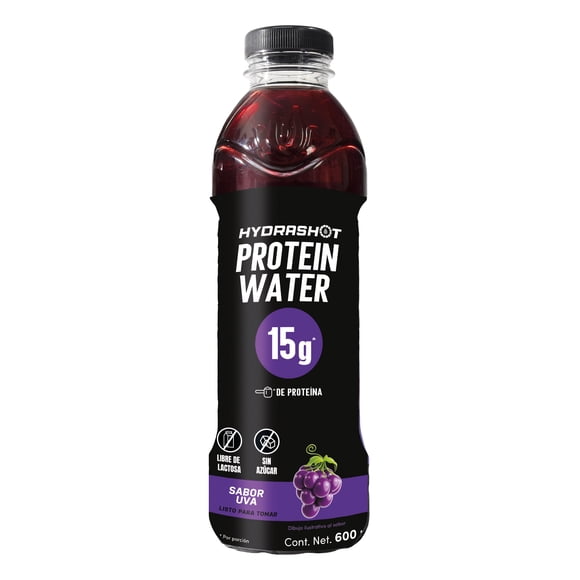 Bebida Hydrashot Protein Water Sabor Uva, Adicionada con 15g de Proteína Y Electrolitos 600 Ml