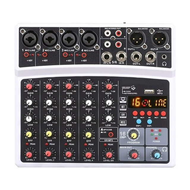 Wireless 6 Channel Audio Mixer Portable Mixing Console USB Interface Sound Card With 16 DSP Echo 48V Phantom Power