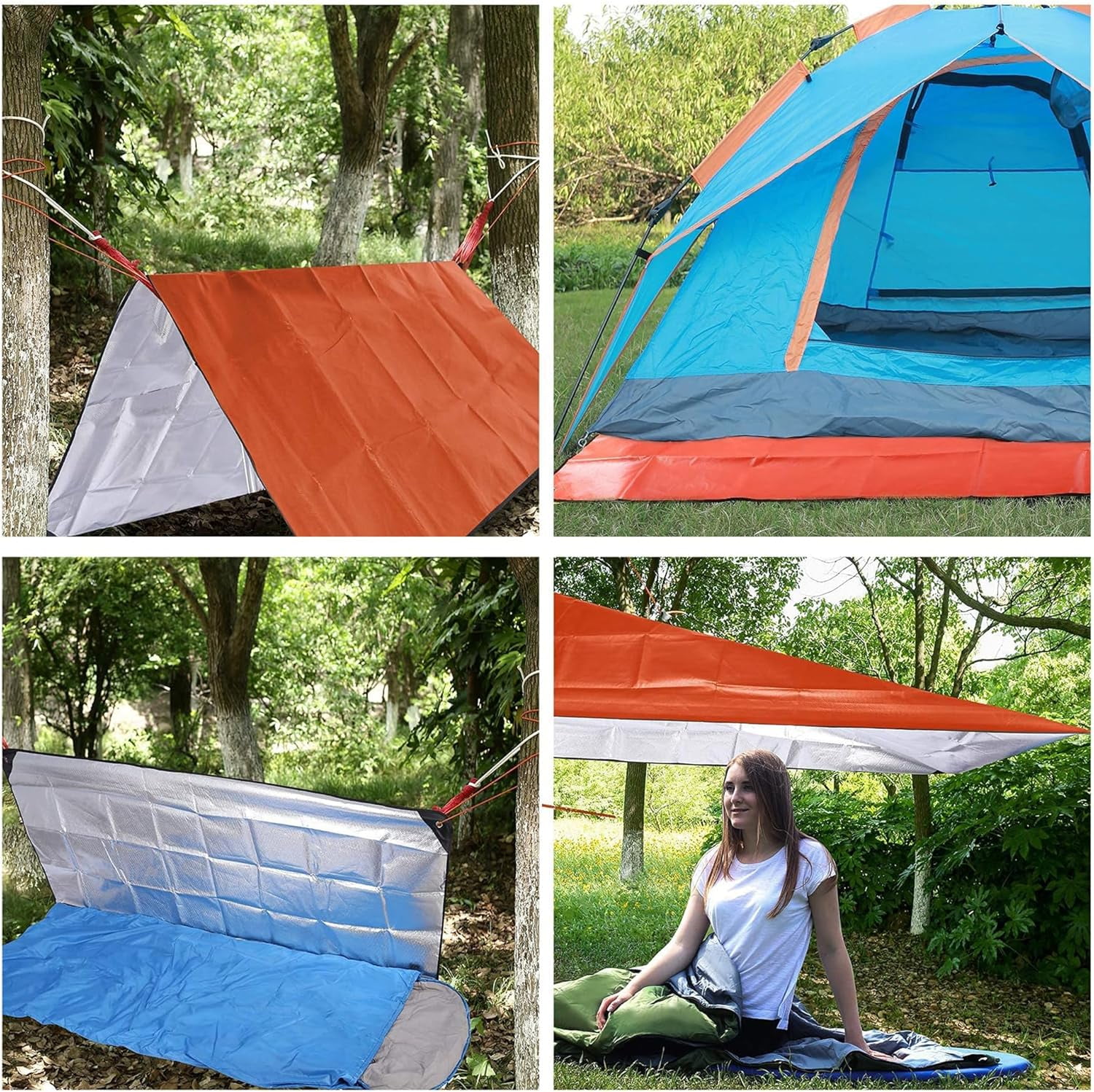 Heavy Duty Survival Blanket, Thermal Reflective Insulated Tarp, All-Weather Waterproof Emergency Blanket for Hiking, Camping, Camping Tarp with 4 Ground Nails,59" x 82" (Orange)