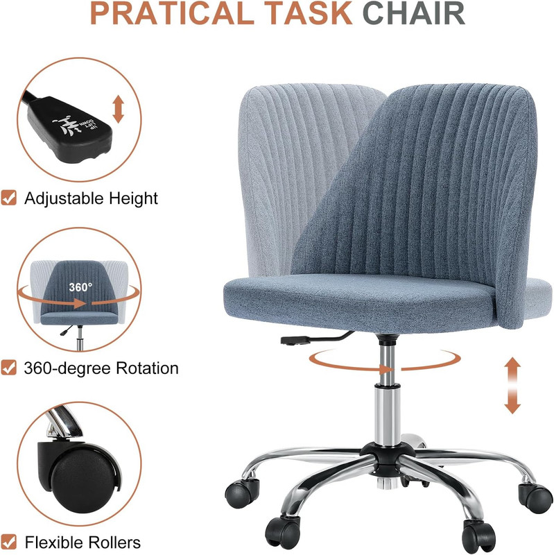 Sybels Modern Office Chair: Armless Swivel Desk Chair with Wheels, Adjustable Height Rolling Task Chair for Home, Dorm，Blue
