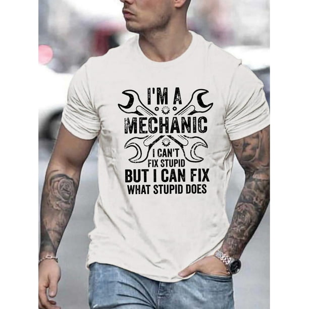 “I'M MECHANIC” Print, Men's Niche Crew Neck Tees, Casual Comfy T-shirts For Men, Clothing Tops For Summer