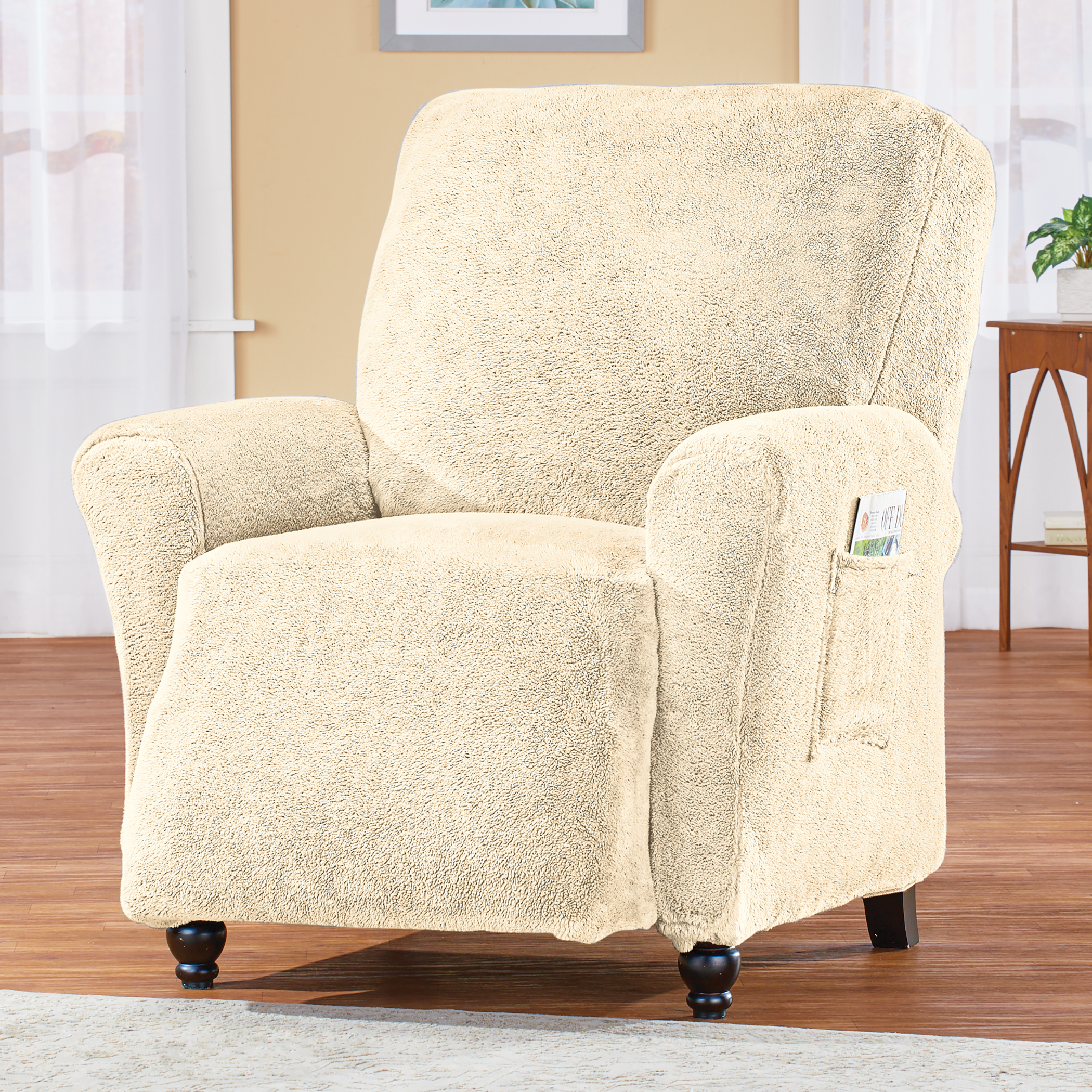 Collections Etc Stretch Sherpa Fleece Furniture Cover Natural Jumbo Recliner - image 2 of 2