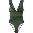 thumbnail image 3 of Women's One Piece Swimsuit Ruffled Lace Up Beach Swimwear Tummy Control Bathing Suit Swimming Costume, 3 of 5