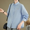 thumbnail image 6 of Womens Striped Printed T-Shirts, Long Sleeve Shirts for Women Fall Casual Vintage Solid Color Lapel Button Down Dressy Blouses M-2XL, 6 of 7