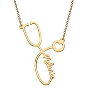 Personalized 14k Gold Plated Script Name Stethoscope with Heart Necklace