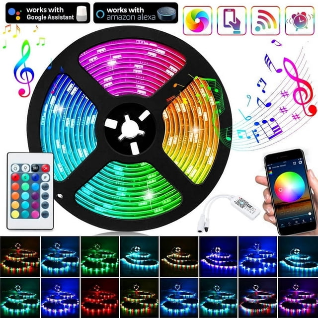 LED Strip Lights 16.4ft(5m) Smart WiFi LED Lights Works with and Google Home APP Control 16 Million Colors Music Sync RGB Color Changing LED Strips for Bedroom Home TV Kitchen P
