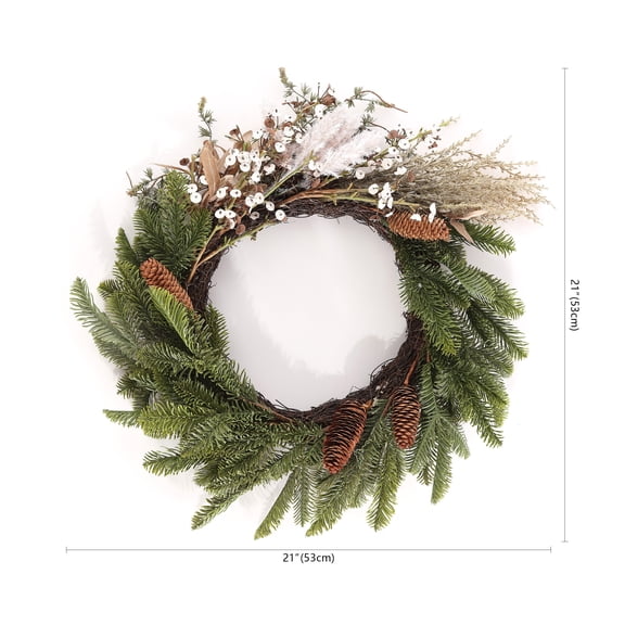 SAFAVIEH Faux 21 Inch Pine & Olive Leaf Wreath, Green/White