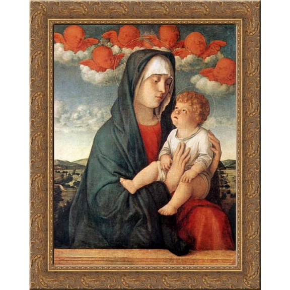 Madonna of Red Angels 20x24 Gold Ornate Wood Framed Canvas Art by Bellini, Giovanni