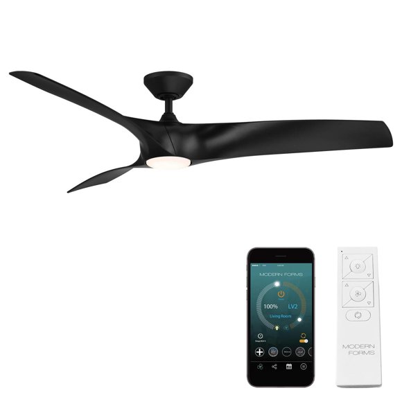 Ventilador de Techo Zephyr Negro Mate con Luz LED y Control Remoto Inteligente para Interiores y Ext