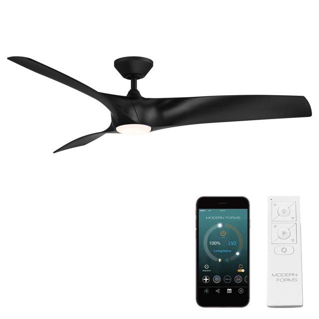 Ventilador de Techo Zephyr Negro Mate con Luz LED y Control Remoto Inteligente para Interiores y Ext