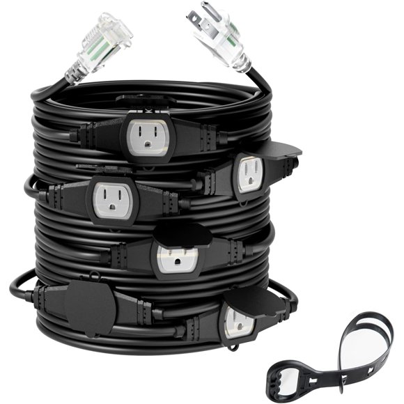 SHIQI-50FT 14 Gauge Outdoor Power Extension Cord,Seven Outlet Cable.Multiple Evenly-Spaced Plug Ideal for Landscaping Light,Stage Backlines,Holiday Decoration and Christmas,ETL Listed