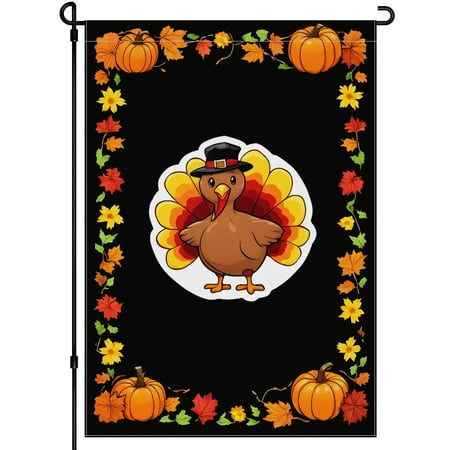 Thanksgiving Large Garden Flag Turkey Pumpkins Autumn Leaves Garden Flags 28x40inch, Cute Happy Thanskgiving Double Side Hanging Decoration for Front Door Farmhouse House