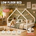 thumbnail image 4 of SESSLIFE Montessori Floor Bed, Twin Size Toddler Bed with Roof and Guardrail, House-Shaped Design, No Box Spring Needed, Toddler Bed Frame for Kids, White, 4 of 9