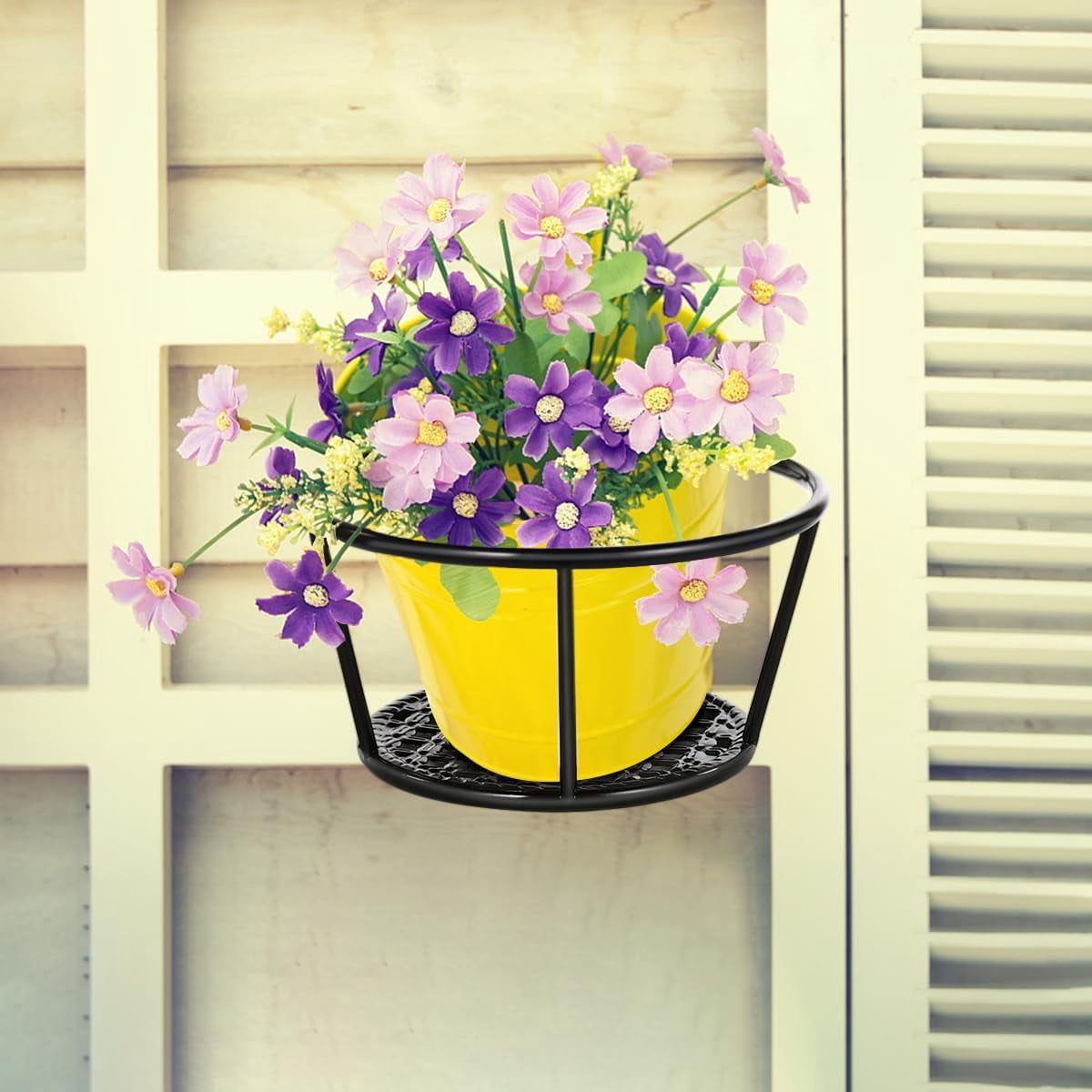 ABCISI Over The Rail Flower Pot Holder for Railings Planter Iron Fence Planters Hanging Planter Pot Container 16.5x10.5x20cm (Black)