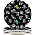 thumbnail image 2 of 4 pcs SKYSONIC Round Drink Coasters Human Skulls Absorbent Ceramic Coaster with Cork Base for Coffee Cups for Home Decor, 2 of 6
