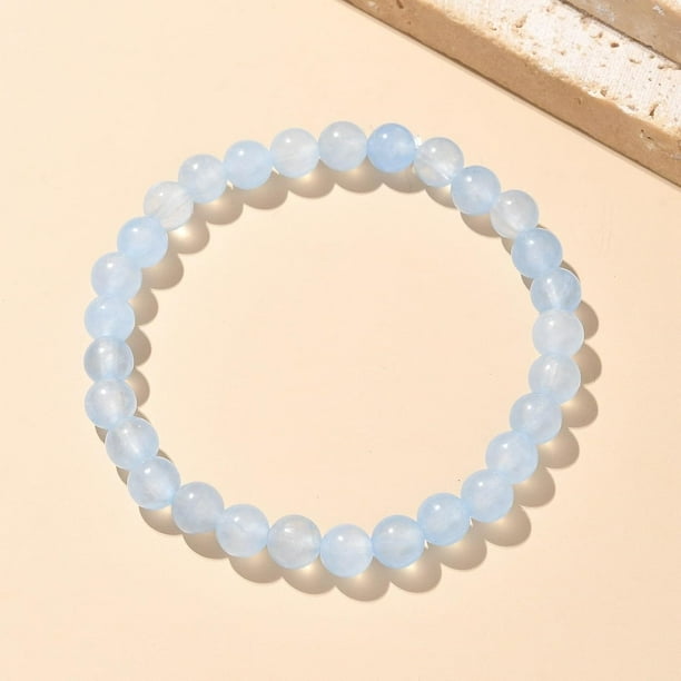 Pulsera de jade natural y teñido blanco, elástica, con cuentas de jade, imitación de aguamarina, redonda, multicapa.