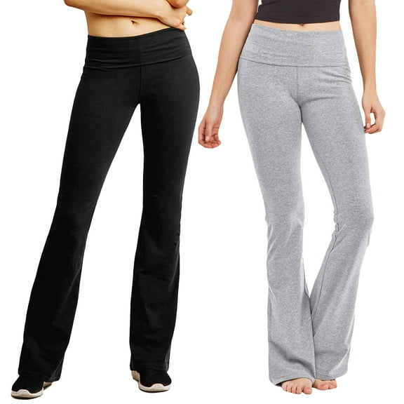 Mopas Women's Fold-Over Waistband Bootleg Flared Bottom Workout Yoga Pants