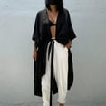 thumbnail image 2 of Kilaqueen Beach Cover Ups for Women Open Front Lacing Solid Color Half Sleeve Cardigan Casual Bikini Swimwear Coverup, 2 of 6