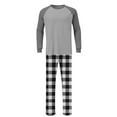 thumbnail image 5 of Mens 2 Piece Pajamas Set Comfy Loungewear Pjs Sleepwear Long Sleeve Crew Neck Top and Wide Leg Bottom Plaid Pants (S, Dark Gray A), 5 of 7