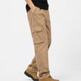 thumbnail image 7 of TKKCS Mens Cotton Cargo Pants Elastic Waist Straight Leg Relaxed Fit Casual Outdoor Work Pants with Multi Pockets Khaki L, 7 of 7