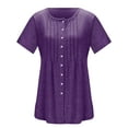 thumbnail image 6 of Women Summer Button Up Front Tops Shirts Casual Loose Pullover T-shirt Round Neck Pleated Tunic Blouses for Ladies Comfy Plain Tee, 6 of 9