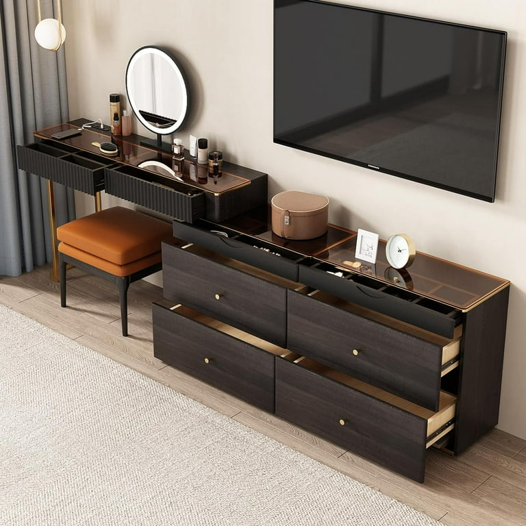 tv unit with dressing table design A perfect blend of style and utility!  In our Signia project, weve  crafted a sleek TV unit design that seamlessly integrates with a compact  yet elegant dressing table  making the most of space