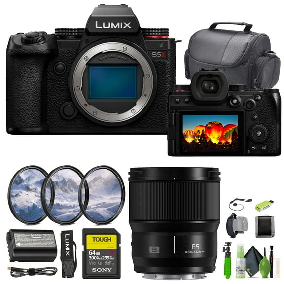 Panasonic Lumix S5II Mirrorless Camera Bundle with Lumix S 85mm F/1.8 Lens   64 GB Memory Card   Cleaning kit   Hand Strap   Lens Cap Keeper   12 Inch Flexible Vlogging Tripod   More Accessories
