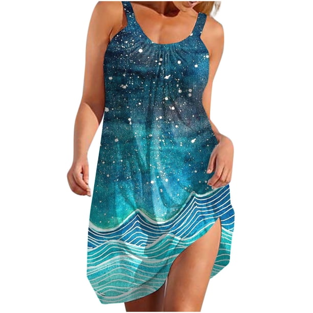 Vestido de verano para mujer, estampado, sin mangas, con escote redondo, sexy, informal, fluido, para la playa OAVQHLG3B Store lin121212