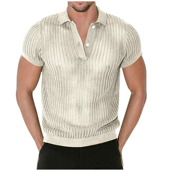 cfhntfmh V Neck Shirts for Men Trendy Short Sleeve Hollow out Casual T-Shirts Summer Soft Stretch Buttons Cover U.S