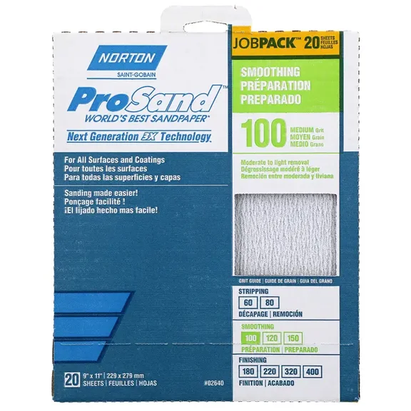 Norton 68173/02640 9" X 11" 100 Grit Sandpaper Sheets 20 Count