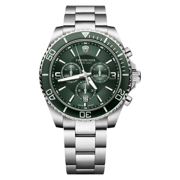 Victorinox Swiss Army Maverick Chronograph Stainless Steel Green Dial Date Quartz Mens Watch 241946