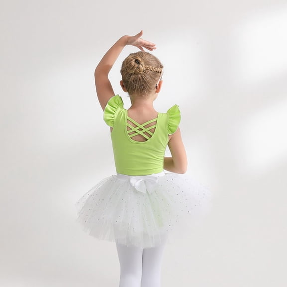 ‌LYMAYTER Toddler Short Sleeve Ballerina Dress Girls Ruffle Sleeve Sequin Tulle Tutu irthday Fun 3Y-11Y