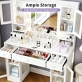 thumbnail image 3 of 43" Large Vanity Desk with Mirror and Lights, Makeup Vanity with 4 RGB Storage Cabinets & 4 Drawers, Power Outlet, 3 Color Lighting Modes, Adjustable Brightness for Bedroom, White, 3 of 9