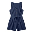 thumbnail image 5 of Yteetum Jumpsuits for Women Summer Sleeveless V Neck Cotton Button Waist Tie Rompers Womens Casual Solid Loose Lightweight Comfy Beach Travel Vacation Overalls, 5 of 8