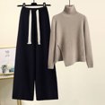 thumbnail image 4 of Traje reductor de edad para mujer, suéter de punto de cuello alto de otoño e invierno, pantalones anchos con cordón drapeado, conjunto de dos piezas, 4 of 6