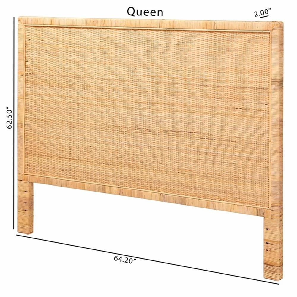 Baxton Studio Adelyn Rattan & Wood Queen Size Headboard in Brown