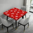 thumbnail image 4 of Christmas Fitted Square Tablecloths, Merry Christmas with Snowflakes Washable Spill Proof Table Cloth, for Indoor Holiday Family Banquet and Outdoor Patio Use, Fit for 36'''' Table, Red, 4 of 4