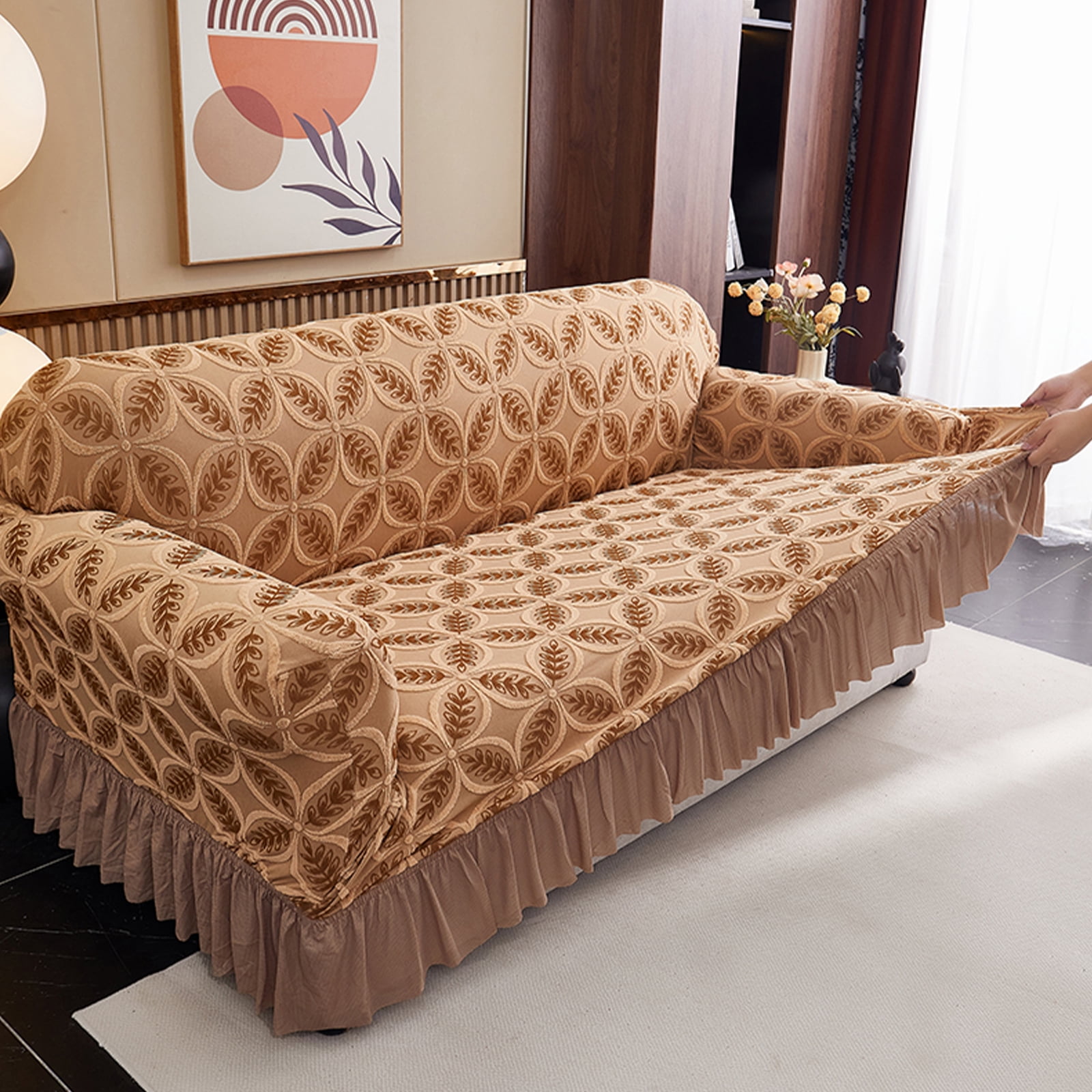 ANMINY Stretch Sofa Slipcover Cushion Couch Cover with Skirt Pet Friendly Durable Washable Stretchable 2-Seater (57"-73")