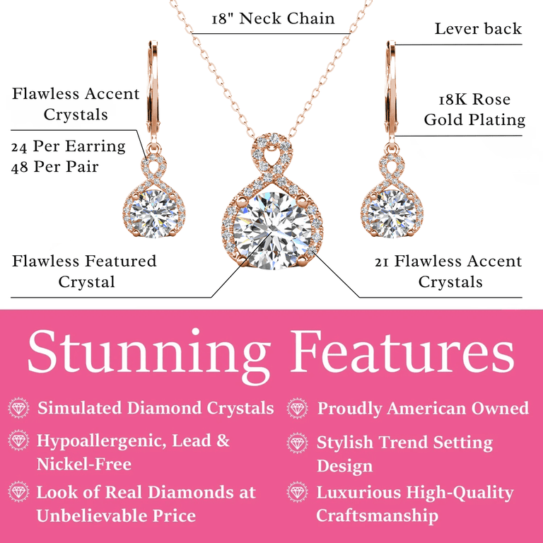 Cate & Chloe Alessandra Rose Gold Infinity Necklace & Earrings Set photo 3
