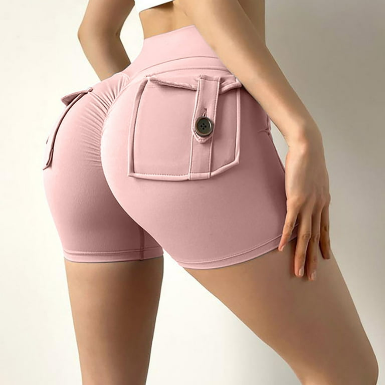 Cargo Shorts for Women with Pockets Scrunch Booty Short Leggings High  Waisted Stretch Workout Athletic Shorts (Large, Pink) 