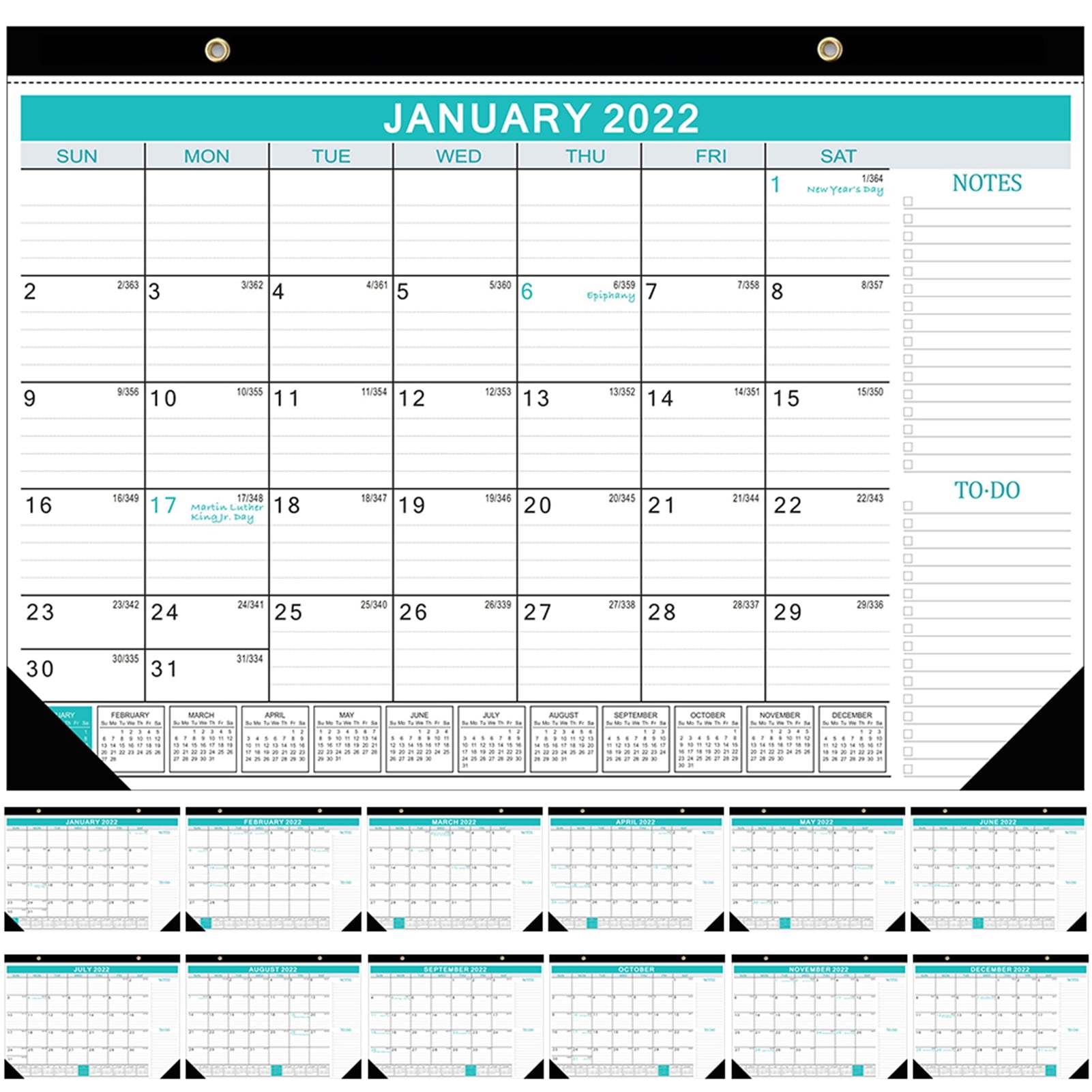 Monthly Wall Calendar from Jan 2022 11 x 8.5 2022 Calendar Twin-Wire Binding Dec 2022 Large Blocks with Julian Dates Perfect for Planning and Organizing Your Home and Office 