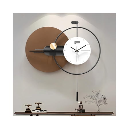 Modern Abstract Wall Clock With Pendulum, Wall Clock 2, Matte Black & Warm