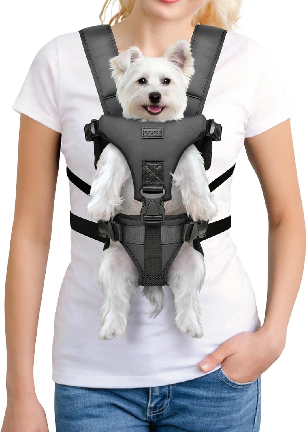 BURIBURI 6-11lbs Front Pet Carrier Backpack for Small Dogs and Cats, Secure and Breathable Mesh Travel Dog Carrier with Safety Belt, Ergonomic Support, Adjustable for Walking, Hiking (Black-Pro S)
